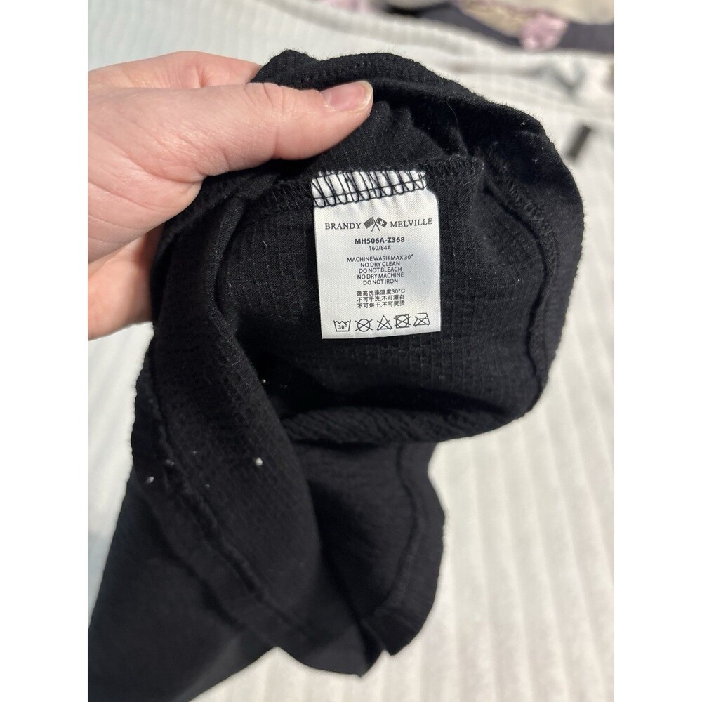 Brandy Melville Black Crinkle Ruffle Tank Top Ribbon Tie OS Whimsigoth Romantic - Picture 2 of 8